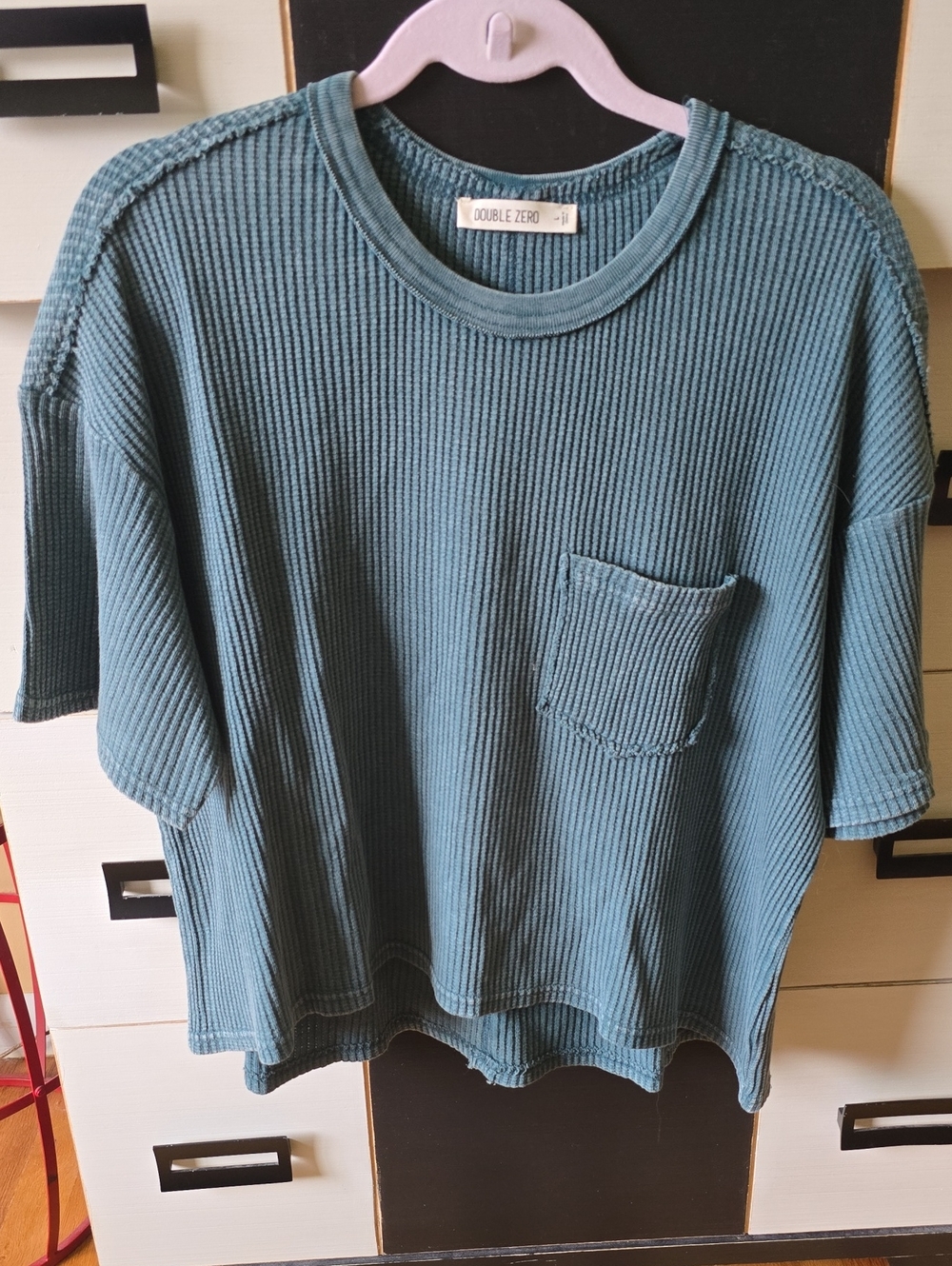 Double Zero Teal Ribbed Short Sleeve Pocket Tee